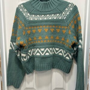 Target Women's Teal and Mustard Patterned Sweater